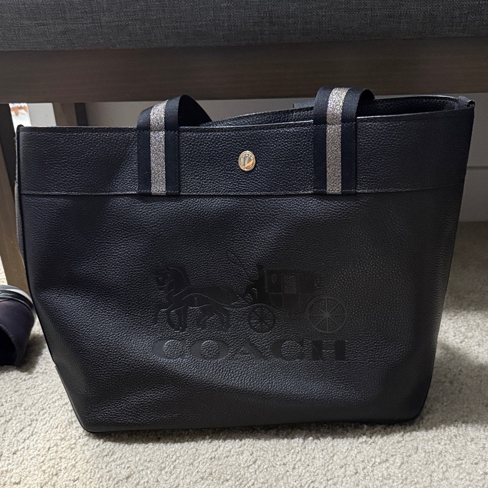 Coach Black Leather Tote with Carriage Logo